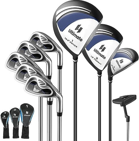 GYMAX Komplettes Golfschlägerset für Herren, 12-teiliges Golfschlägerset mit Schlägerhauben, inkl. 1# Driver, 3# Fairway, 4# Hybrid, 6# & 7# & 8# & 9# & P# Eisen, Putter (Blau)
