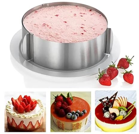 UQMIQURA Tortenring Verstellbar 16-30cm, Rostfreier Edelstahl Tortenring Hoch 8,5cm, Cake Kreis mit Eingravierter Skala und Befestigungsclips Rund Backrahmen für Runde Desserts