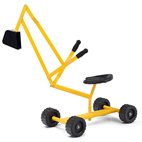 GYMAX Giocattolo Escavatore per Bambini, con Sedile Girevole a 360 Gradi, 2 Bracci e 4 Ruote Antiscivolo, Maniglia in Gomma, Adatto per Bambini 3+ Anni, (S - Giallo)
