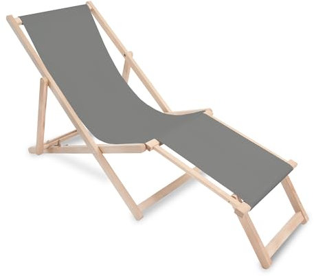 DreamRoots Liegestuhl klappbar Holz mit fußteil bis zu 130 kg belastbar, 3-Fach verstellbare Rückenlehne, waschbarer Polyesterbezug