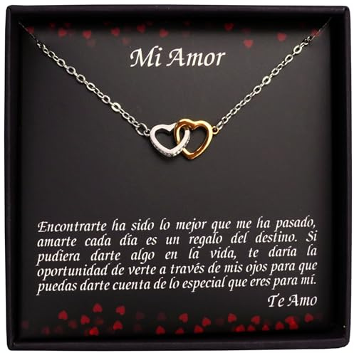 TILOVE Collar personalizado para mujer con colgante en forma de corazones entrelazados que contiene un mensaje de amor para tu pareja | Idea de regalo para San Valentin, Navidad