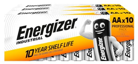 30 batterie AA Industrial - Energizer pile stilo AA LR6 Mignon 1,5V Alcaline Uso Professionale e Lunga Durata per Strumenti di Misurazione Torce e Dispositivi Elettronici - 3 Confezioni da 10 Pile