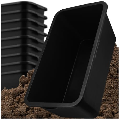 BEGRIS® 6X Baueimer Mörtelkasten 65 Liter Kunststoff Rechteckige Bauwanne für den Garten Plastikwanne Groß Mörtelwanne mit Griffen Speiskübel Schwarz 6 Stück