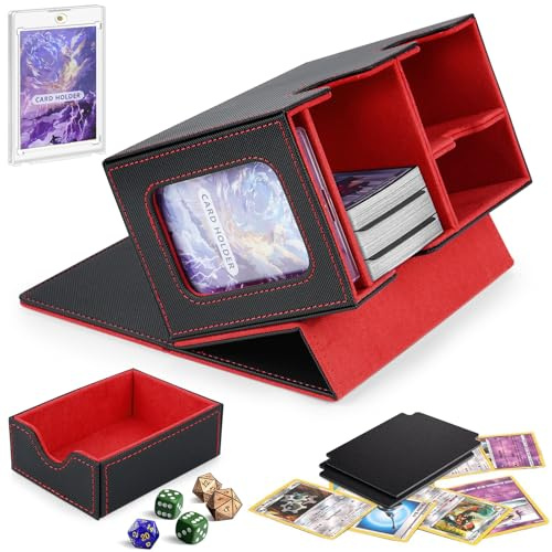 comeder Boîte de rangement pour cartes MTG Commander Deck - Peut contenir plus de 160 cartes à double manche avec plateau à dés, boîte de rangement pour cartes TCG/CCG/PTCG/EDH/Magic/Sport (noir rouge