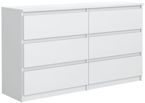 meble masztalerz Cassettiera Camera da Letto con 6 Cassetti - Credenza Soggiorno - Moderna Comò - Cassettiera Alta - Mobiletto con Cassetti - Bianco 100 x 39 x 78,5 cm