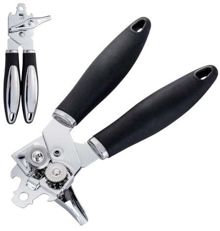 Apriscatole Manuale Professionale, Apriscatole Multifunzionale in Acciaio Inossidabile con Design Antiscivolo e Taglio Sicuro, Strumento da Cucina per Aprire Barattoli e Lattine (1 Pezzo, Nero)