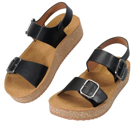 JOMIX Sandales Femme Compensées avec Double Boucle Semelle en Liège Chaussures d'été à Talon épais Confortables