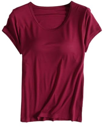 Toppar för kvinnor med inbyggd BH plus storlek hylla bh t-shirts yoga gym sport undertröjor sommar grundläggande bekväma avslappnade kortärmad undertröjor underkläder