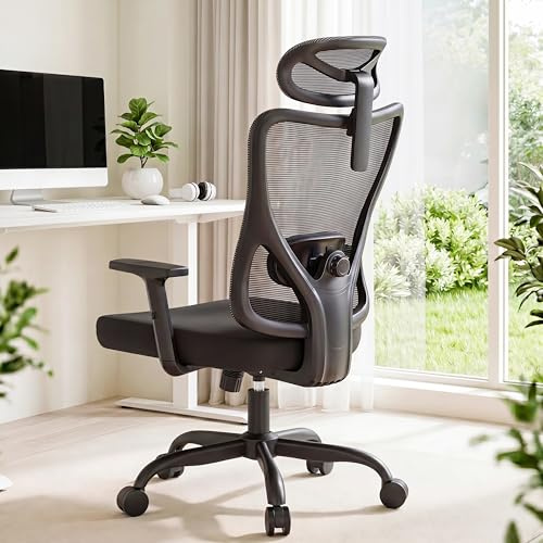 Marsail Silla Oficina, Silla Escritorio Ergonómica con Reposacabezas 2D, Soporte Lumbar 2D, Reposabrazos Plegables 3D, Asiento 8 cm, Altura Regulable, Función Basculante, hasta 136 kg