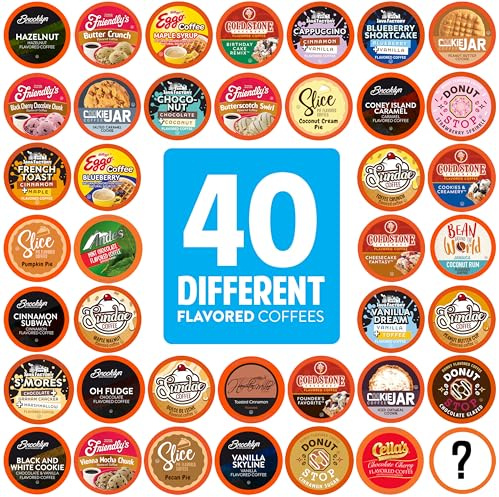 Two Rivers Coffee Flavored Coffee Pods Compatible with Keurig K Cup Brewers, Assorted Variety Pack Flavored Coffee, 40 Count