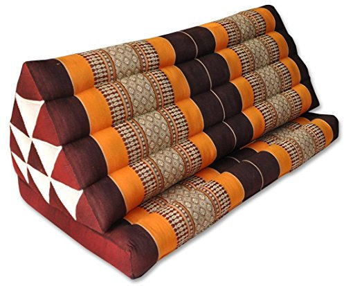 Thai cojín triángulo XXL, con un asiento plegable, sofá, relajación, playa, piscina, Meditación, yoga, hecho en Tailandia, marrón/naranja (81116)