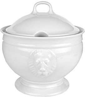 Van Well Löwenkopfterrine mit Deckel Porzellan 2,75 Liter weiß – Klassische Terrine für Suppe oder One-Pot Gerichte – Backofenfest, Mikrowellengeeignet & Spülmaschinenfest – deutsche Qualität