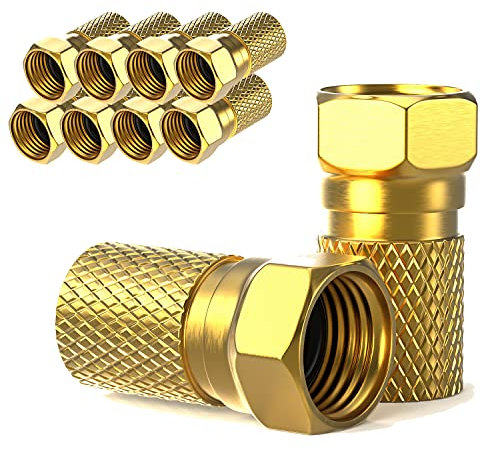 Conector F 7mm atornillable | 10 piezas Conectores chapado en oro | Conectores F de Antena | junta de goma | tuerca ancha | para cable coaxial de antena | cable coaxial SAT | LNB satélite