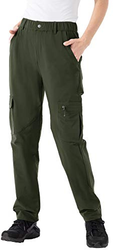 YSENTO Damen Wanderhose Outdoorhose Wasserdicht Arbeitshose Atmungsaktiv Leicht Funktionshose Sommer Softshellhose(Armeegrün,M)