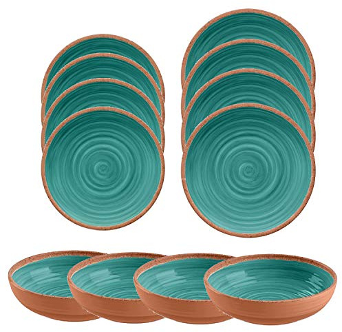 Rustic Swirl Turquoise Melamine Outdoor Dining Set (12)