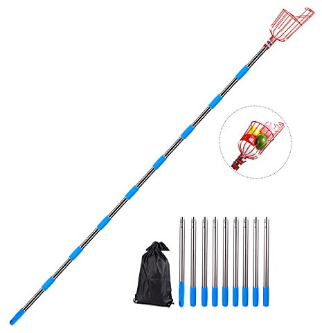 Raccogli Frutta Telescopico con Bastone Raccogli Frutta con Asta 1.6m-3.6m, Metallo Pinza Raccogli Oggetti per Frutta con Sacchetto, Raccoglifrutta Assistente Alla Raccolta (Con palo da 3,6 m)