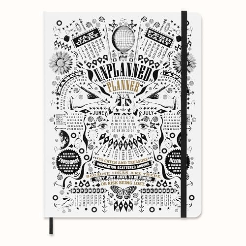 Moleskine x Lorenzo Petrantoni, Unplanned Planner with Collector's Box, Limited Edition Hard Cover and Elastic Closure Weekly Notebook, Size Extra Large 19x26 cm
