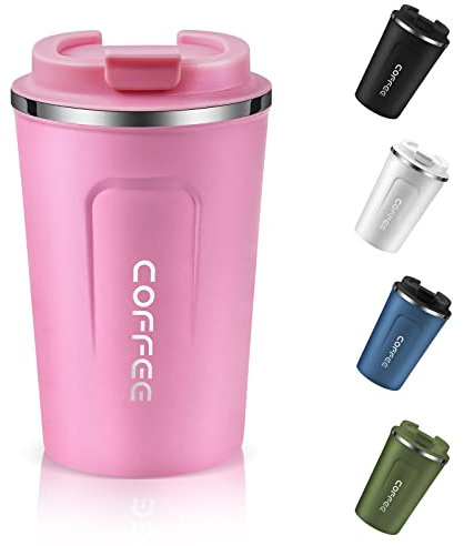 EALLEN Travel Mug with Leakproof Lid Reusable Insulated Coffee Cup for Hot & Cold Drinks/Tea Portable Stainless Steel Thermal Takeaway Travel Coffee Mug for Car/Outdoor/Picnic/Office/School (Pink)