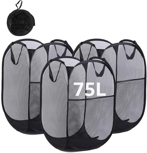 MIVIDE 3PCS Collapsible Mesh Laundry Basket 75L, Pop up Laundry Baskets, Portable Clothes Hamper, Folding Laundry Baskets for Washing Black