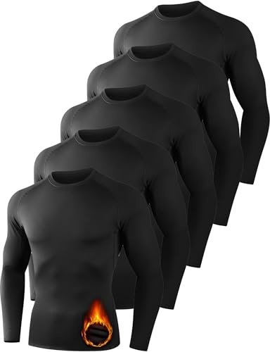 Dalavch 5 Pack Thermal Compression Shirts for Men Long Sleeve Running Gear Undershirt Base Layer for Winter Cold Weather 5 Black Medium