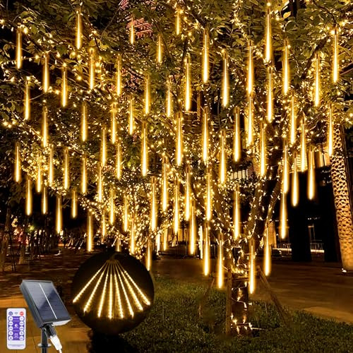 GHONLZIN LED Solare Catena Luminosa, 240 LEDs Meteor Luci Natale Luci, 10 Tubi 30CM Luci Natale Esterno Impermeabile Luci Pioggia Meteore per Natalizie Albero Festa di Nozze Decorazione (Bianco Caldo)
