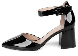 Rio Fiore Damen Pumps, Schwarz Lackleder, 7.5cm Blockabsatz, Lack-PU-Leder, Riemchenpumps, H1877-A0142-35 (Black Patent PU, 37 EU)