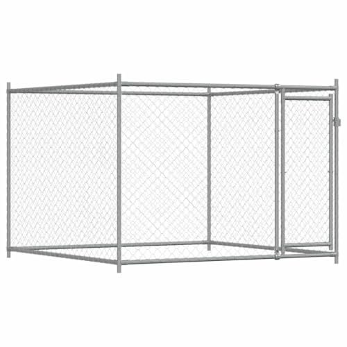 vidaXL Cage pour Chien avec Porte, Chenil d'Extérieur pour Chiots, Enclos pour Animaux de Compagnie, Parc pour Chien, Gris Acier Galvanisé