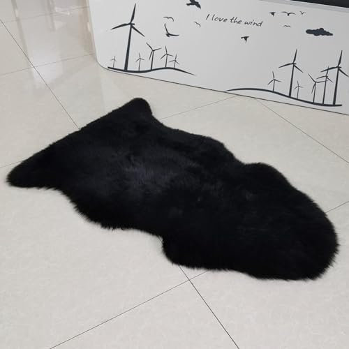 Champlus Genuine Australian Merino Sheepskin Rug, 2.3x3.3 ft Lambskin Area Rug, Single Pelt, Black