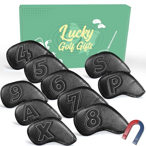 AXKAL Golf Iron Head Covers Magnetic Closure 10 Piece Set(Black)