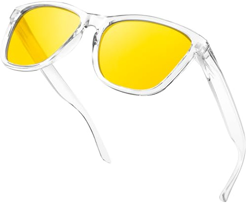 KANASTAL Occhiali Gialli Guida Notturna Trasparenti Uomo Donna Visione Notturni Notte Quadrati Montatura Trasparente Yellow Night Driving Glasses -Lente Gialle Cornice Trasparente