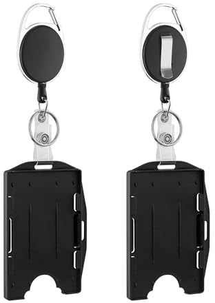 Mecool 2 Pcs Retractable Badge Holders Double Sided ID Card Holder Retractable Lanyard Retractabel Badge Holder Reel with Carabiner Clip Keyring Cord Holder | Car Key Holder | Security Badge Holders