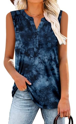 Women's T Shirts Sleeveless V Neck Vest Summer Oversized Beach Tshirts Ladies Tank Casual Tunic Tops for Leggings Blue XX-Large, 22-24