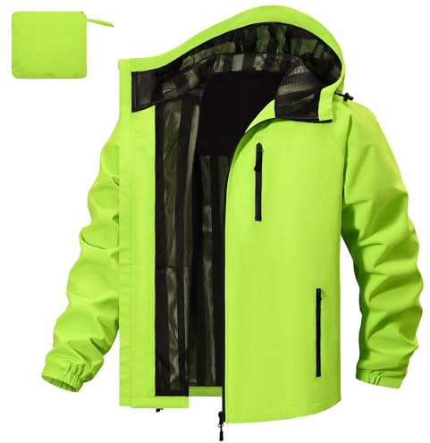 FemiChic Regenjacke Herren Wasserdicht Atmungsaktiv Outdoor Fahrrad Dünne Ultraleichte Wanderjacke für Rain Camping Sommer Leichte Jacke(Grün,XXL)