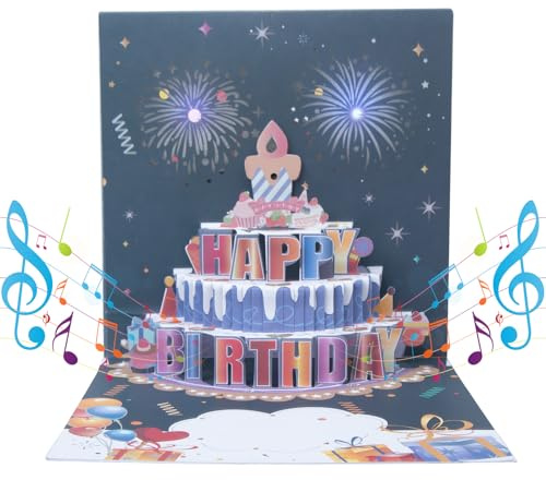 Momowin Carte D'Anniversaire Pop-Up en 3D avec Musique et Carte de CaractéRistiques Gonflable pour les GarçOns et les Filles de Tous âGes