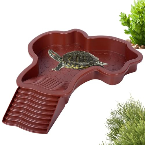 Vaschetta Vasca per Tartarughe di Terra con Rampa‌,Vasca Piscina Vaschetta da Bagno per Tartarughe d'acqua,Laghetto Terrario Giochi Ciotola Tartarughe Acqua Terra e Rettili‌,Anfibi‌,35x28.5x4.3cm (A)