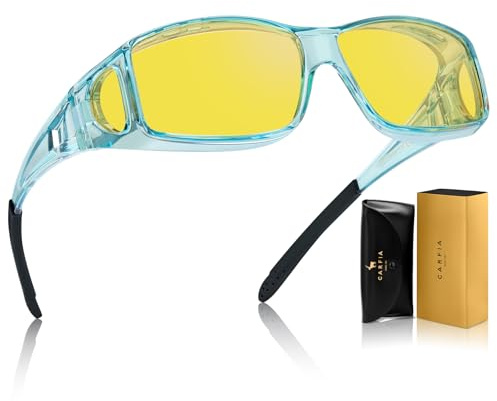 CARFIA Överdragsglasögon för mörkerseende över vanliga glasögon, wrap around-glasögon för glasögonbärare, damer och herrar, Fit over Night Vision Driving Glasses