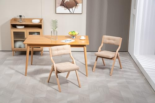HAUSPROFI 2er Pack Klappstuhl Gepolstert, Tragbarer Holzklappstuhl, Faltbar, Fertig Montiert, Klappstühle für Gäste, Küche, Büro, Hochzeit und Party (Khaki)
