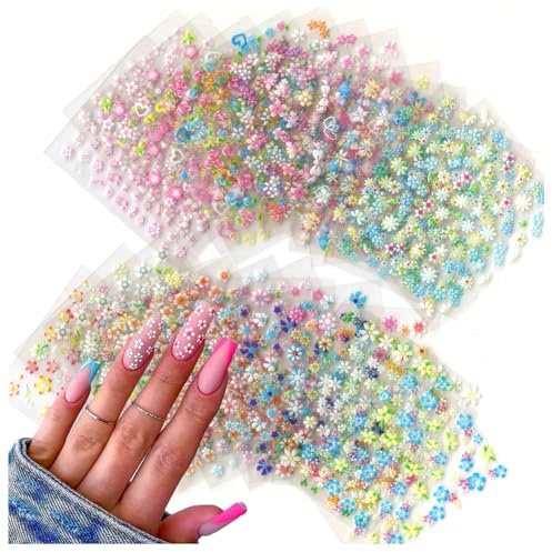 Aribliseza adesivi per unghie, 30 pezzi adesivi per unghie per bambini e smalto, adesivi floreali 3D autoadesivi, decorazioni per unghie per design fai-da-te e accessori per nail art