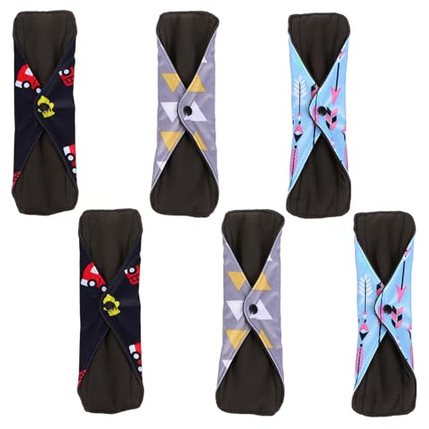 TEHAUX 6 Unidades de Diarios Reutilizables y Lavables Período, Superabsorbentes, Plegables Diseño de Dos Broches y Capas Centrales, Ideales para Uso Bragas Menstruales y Period Panties