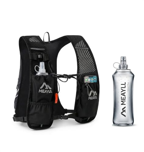 Gilet da corsa con bolla d'acqua da 500 ml, per uomo e donna, leggero e traspirante, con strisce riflettenti e 7 pratiche tasche (supporto per cellulare) nero