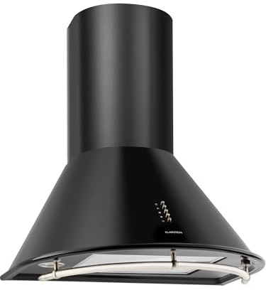 Klarstein Noir Retro CookerHood - Extractor Hood, 430 m³/h Extraction Rate, Circulating Air and Exhaust Air Operation Possible, Suitable for Wall Mounting, Two Framed LED Lamps, Matte Black