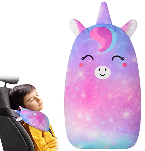 Beinou Kinder Gurtpolster Autogurt Polster Schlafkissen, Plüschiger Gurtschutz Auto Sicherheitsgurt Kissen Einhorn, weicher Kopf Schulterstützkissen Mädchen Jungen Reisen