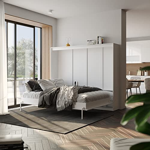 Generisch Schrankbett 160x200 cm Horizontal W3 Klassik Platinweiss mit patentierten Gasdruckfedern