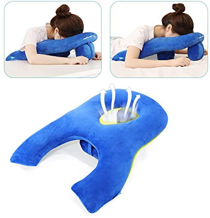 Mybow Almohada Boca Abajo para Dormir después de la cirugía de los Ojos, Almohada propensa a posicionamiento de la Cabeza, Almohada para Masaje Siesta, Almohada de Bronceado con Agujero Facial, Dona
