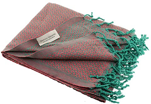 Stefano Ferrante Bird Eye Special Hamamtuch Saunatuch Pestemal Fouta Strandtuch Badetuch Handtuch Baumwolle Backpacker 100x180 cm (grün/Magenta)