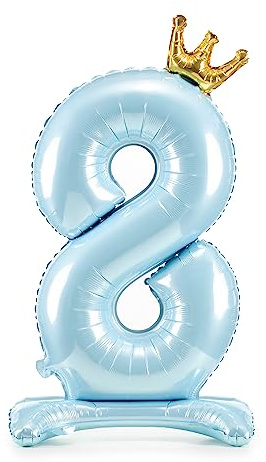 Decoraparty Palloncino Numero 8 Celeste, Balloon Foil in Alluminio Blu Azzurro 84 cm in Piedi Stand da Maschio Foglio Gonfiabile con Aria per Festa Party Compleanno Anniversario Laurea Bambini