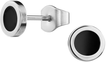 Orecchini a perno Traveller da uomo in acciaio inossidabile nero, realizzati in Germania, 6 mm, Acciaio inossidabile