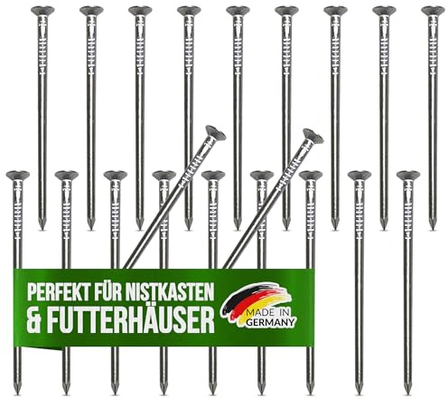 AMZoutdoor Lot de 20 clous en aluminium véritable pour nichoirs et mangeoires - Clous respectueux des arbres - Clous en aluminium - Fixation pour abreuvoirs d'oiseaux et nichoirs (20, 10 x 80 mm, 5 x