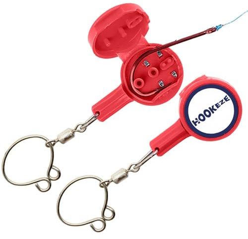 HOOK-EZE Fishing Knot Tying Tool, Ties Line to Hooks, Bass & Fly Fishing, Covers Hook on Fishing Rod, Red
