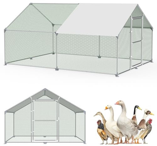 SUBTLETY 3x4x2m Metall Hühnerstall Begehbar mit 12m² Lauffläche, Tür & Riegel & PE Dach, Freigehege Geflügelställe Außengehege Hühnerhaus für Hühner, Kleintiere & Pflanzen